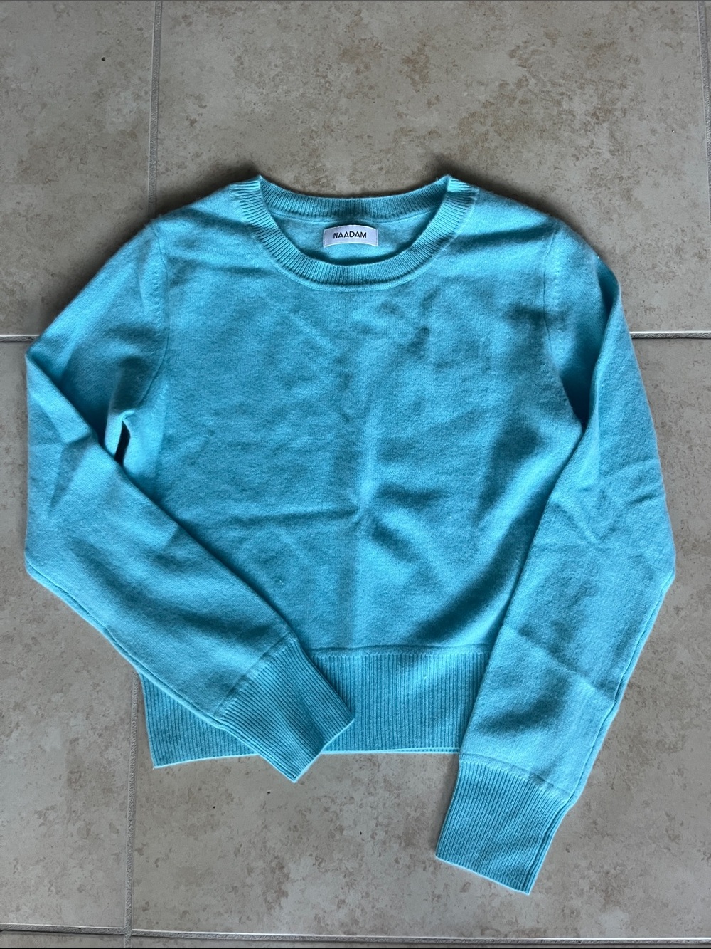 XS NAADAM Lightweight Crewneck Sweater in Aqua